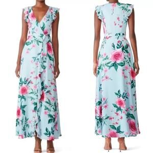 Fame and Partners Nora Wrap Floral Ruffle Maxi Dress, EUC Size 0 MSRP $299